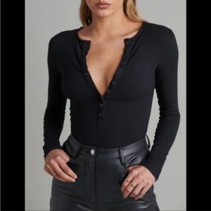 BAYSE Long Sleeve Ribbed Crew Neck Button Down Bodysuit